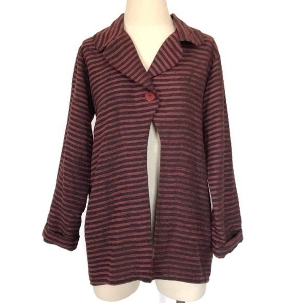 Amy Rigg Clothing Red Black Striped Collared Single Button Cardigan Size small